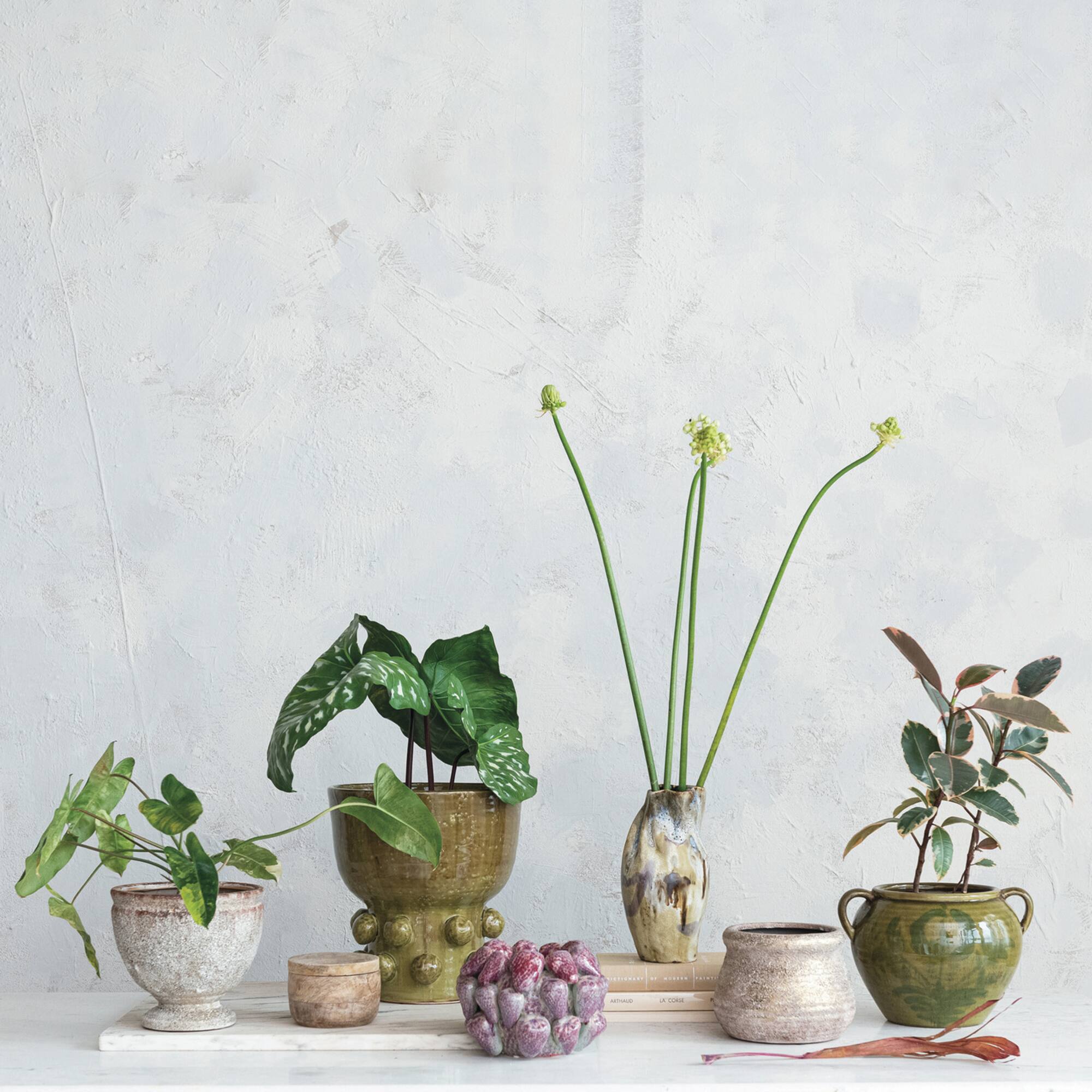 Hello Honey® 12.25" Green Round Terra-cotta Hobnail Footed Vase